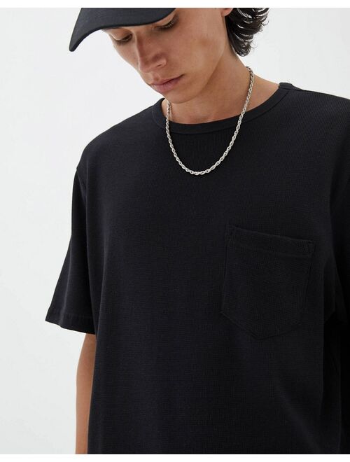 Pull&Bear oversized waffle T-shirt in black