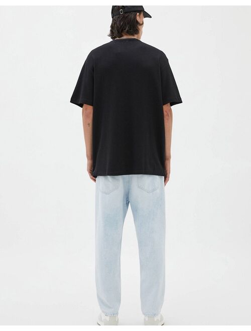 Pull&Bear oversized waffle T-shirt in black