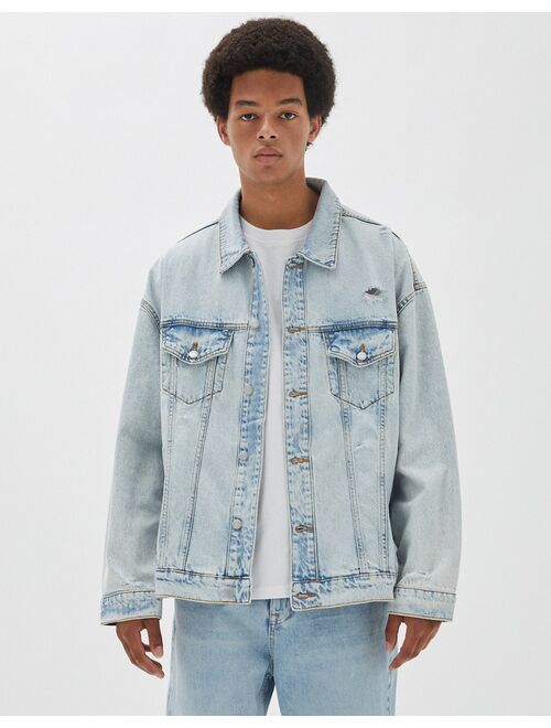 Pull&Bear denim jacket in blue acid wash