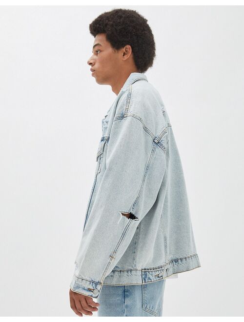 Pull&Bear denim jacket in blue acid wash