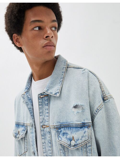 Pull&Bear denim jacket in blue acid wash