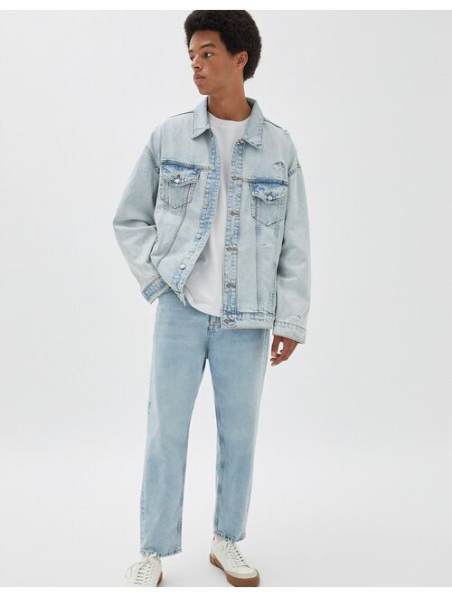 Pull&Bear denim jacket in blue acid wash