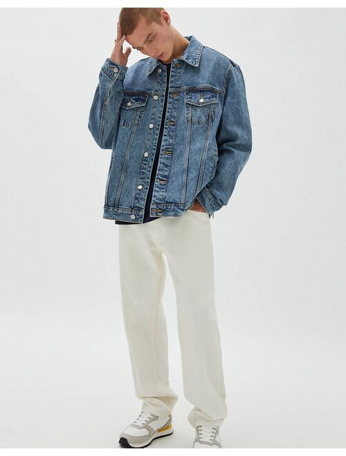 Pull&Bear denim trucker jacket in dark blue