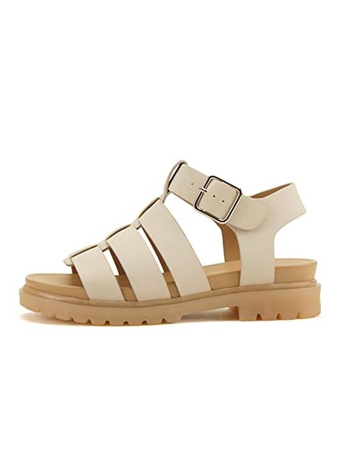 SODA VICKY ~ Women Open Toe Lug Sole Fisherman Gladiator Fashion Sandals with Adjustable Ankle Strap