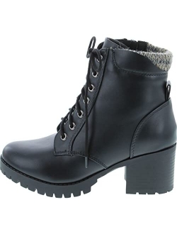 Single Lug Sole Chunky Heel Combat Ankle Boot Lace up w/Side Zipper