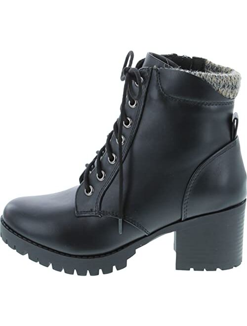 Soda Single Lug Sole Chunky Heel Combat Ankle Boot Lace up w/Side Zipper