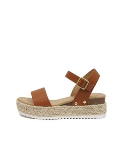 Clip by TrendyFashion ~ Open Toe Single Band Espadrille Jute Platform Flatform Casual Fashion Sandals with Buckle Ankle Strap