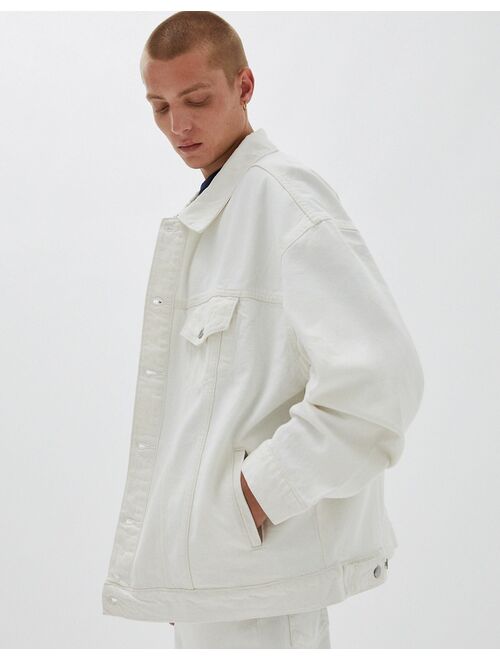 Pull&Bear oversized denim jacket in white