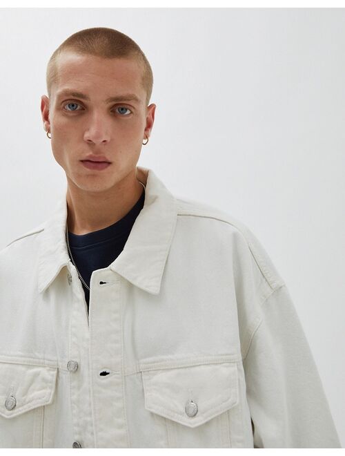 Pull&Bear oversized denim jacket in white