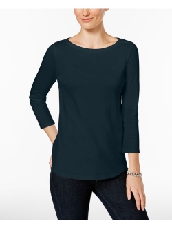 Pima Cotton Boat-Neck Button-Shoulder Top, Created for Macy's