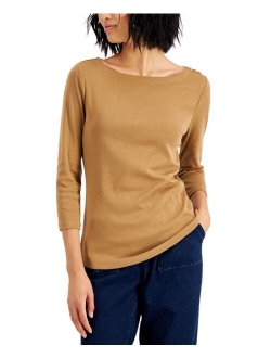 Pima Cotton Boat-Neck Button-Shoulder Top, Created for Macy's