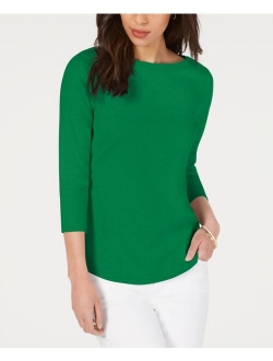 Pima Cotton Boat-Neck Button-Shoulder Top, Created for Macy's