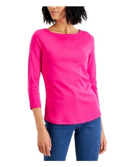 Pima Cotton Boat-Neck Button-Shoulder Top, Created for Macy's