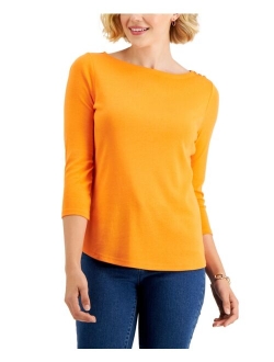 Pima Cotton Boat-Neck Button-Shoulder Top, Created for Macy's