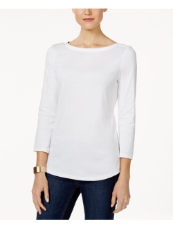 Pima Cotton Boat-Neck Button-Shoulder Top, Created for Macy's