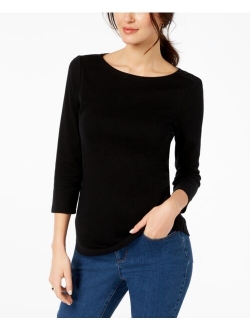 Pima Cotton Boat-Neck Button-Shoulder Top, Created for Macy's