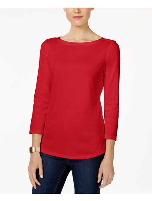 Charter Club Pima Cotton  Boat-Neck Button-Shoulder Top, Created  for Macy's