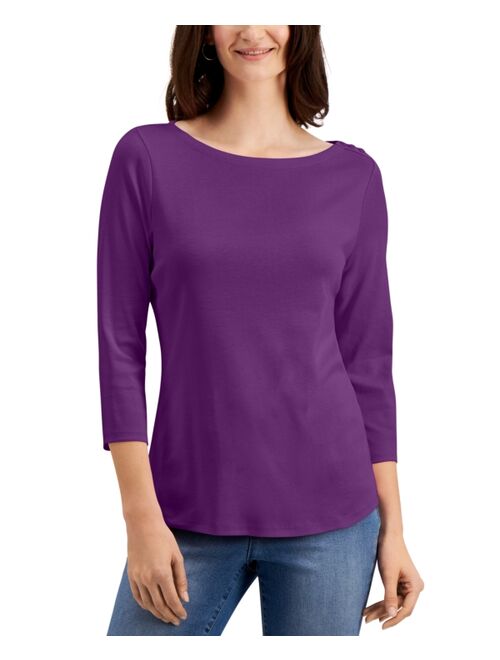 Charter Club Pima Cotton  Boat-Neck Button-Shoulder Top, Created  for Macy's