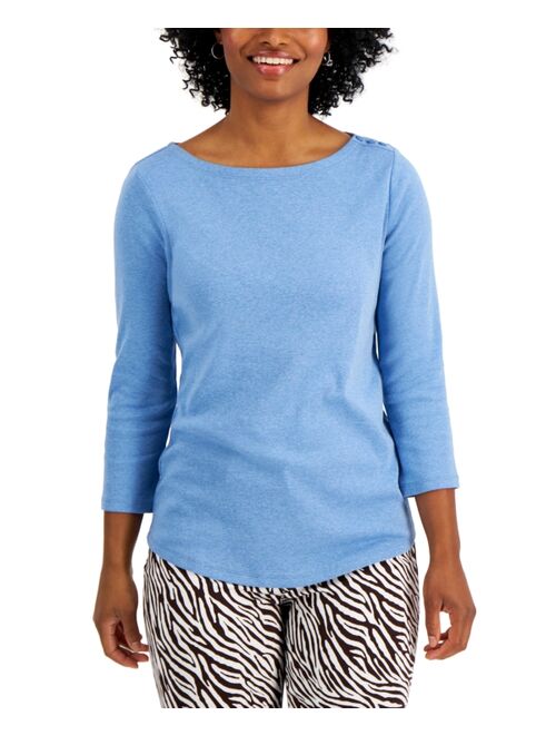 Charter Club Pima Cotton  Boat-Neck Button-Shoulder Top, Created  for Macy's