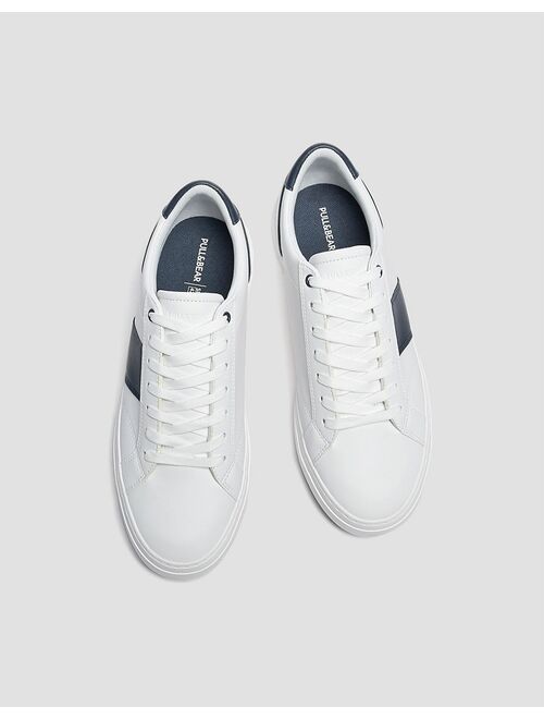 Pull&Bear side stripe sneakers in white and navy