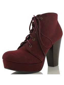 Agenda-5 Womens Chunky Heel Lace Up Booties