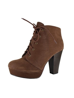 Agenda-5 Womens Chunky Heel Lace Up Booties