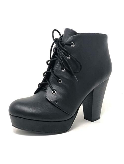 Agenda-5 Womens Chunky Heel Lace Up Booties