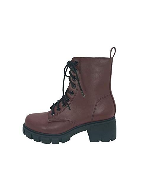 SODA TUNDRA ~ Women Lug Sole Lace up Fashion Combat Ankle Boot w/Side Zipper