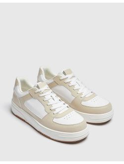 contrast runner sneakers in beige