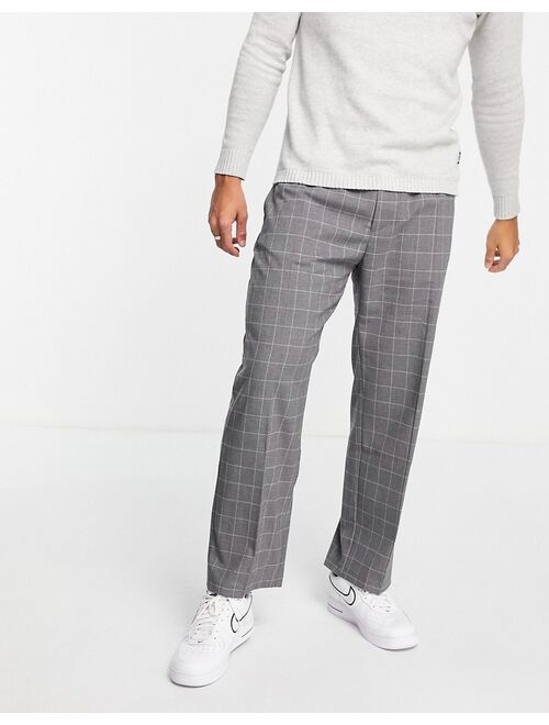 Pull&Bear wide leg pants in gray check