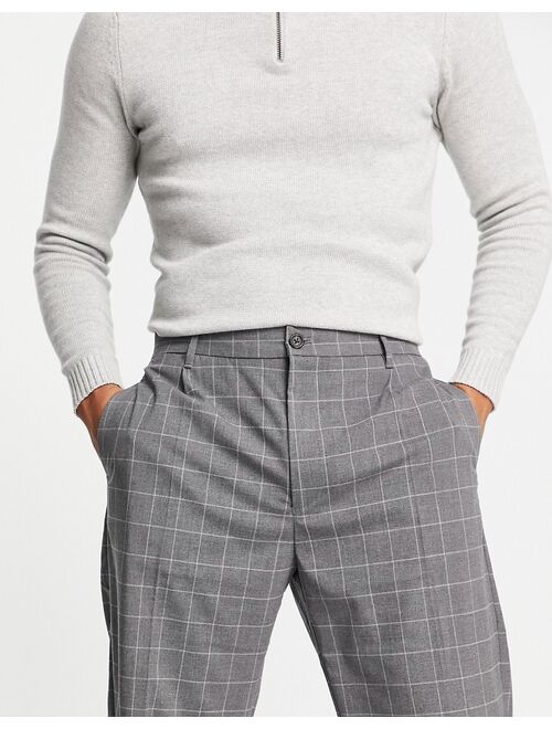 Pull&Bear wide leg pants in gray check