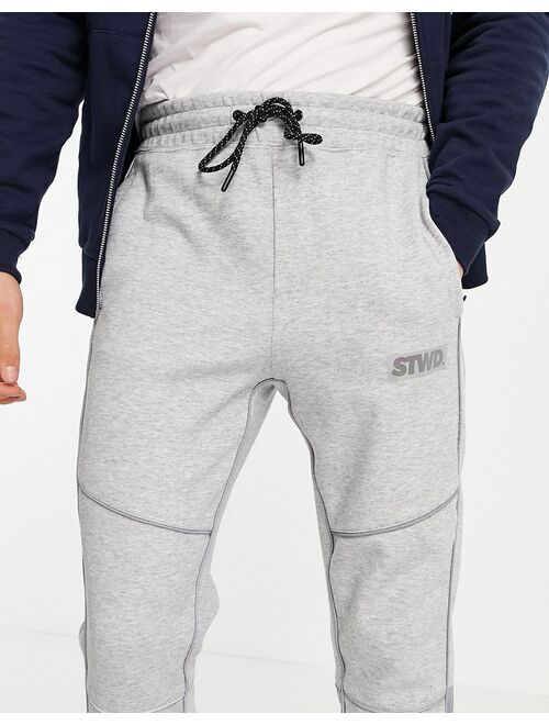 Pull&Bear fleece sweatpants in light gray with piping