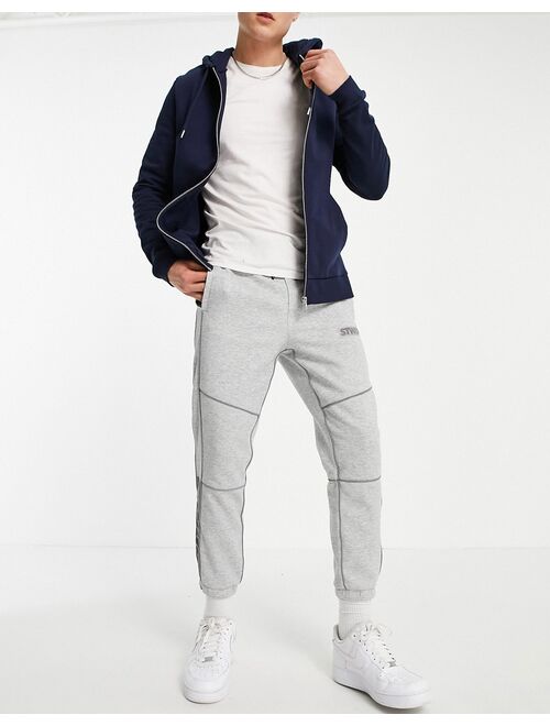 Pull&Bear fleece sweatpants in light gray with piping