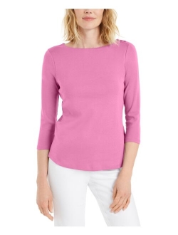 Petite Pima Cotton Button-Shoulder Top, Created for Macy's