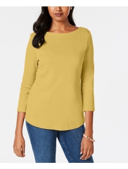 Petite Pima Cotton Button-Shoulder Top, Created for Macy's