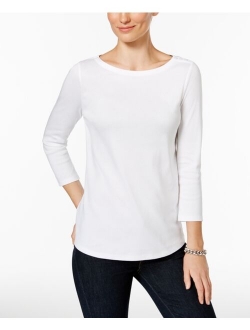 Petite Pima Cotton Button-Shoulder Top, Created for Macy's