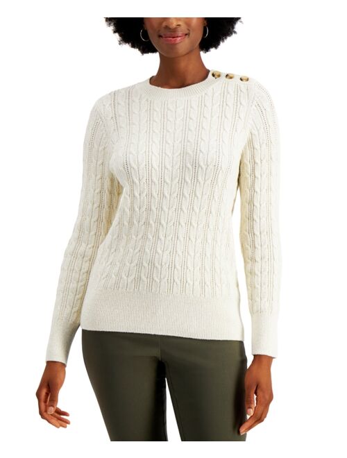 Charter Club Button-Shoulder Cable-Knit Sweater, Created for Macy's