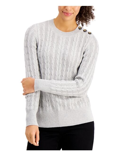 Charter Club Button-Shoulder Cable-Knit Sweater, Created for Macy's