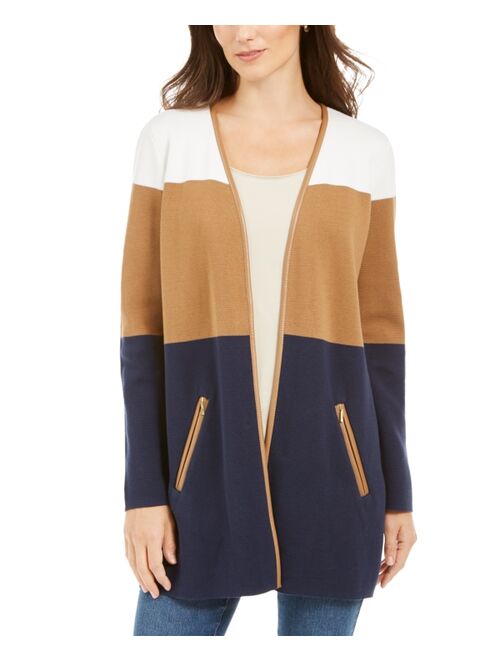 Charter Club Milano Cotton Colorblocked Cardigan, Created for Macy's