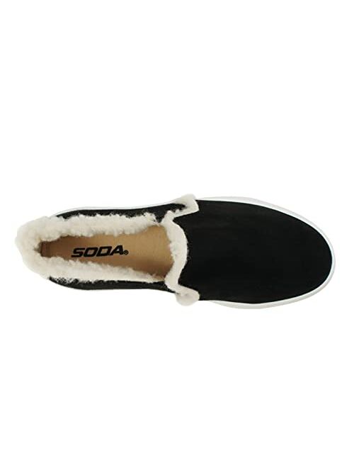 Soda Glassy Women’s Slip On Faux Fur Trimming Double Layer Foam Padded Cushion Sock Fashion Sneakers