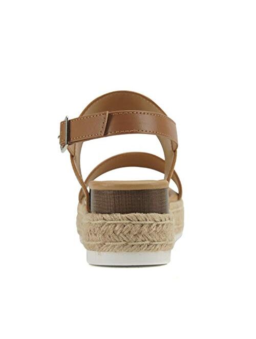 SODA DOUBLE ~ Women Open Toe Espadrille Flatform Platform Rhinestones Fashion Jute Wedge Sandals with Adjustable Sling Back Strap