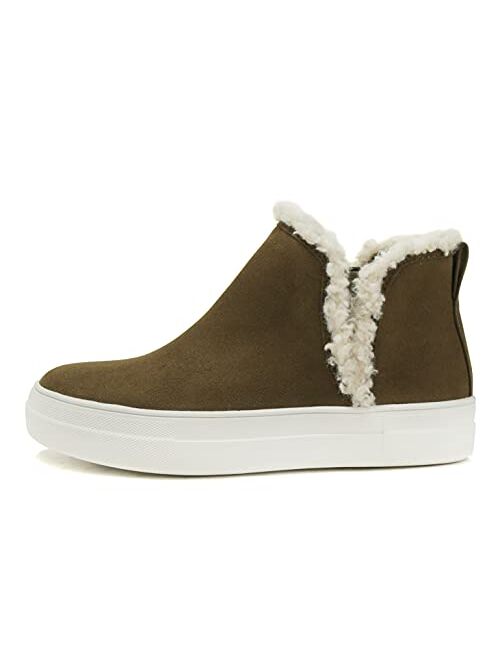 Soda Figure Women’s Faux Fur Trim Fashion High Top Slip On Sneaker Bootie