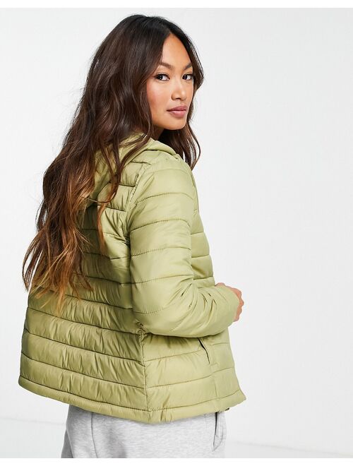 Pull&Bear padded zip front hooded jacket in khaki