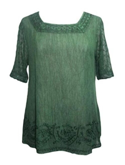 Agan Traders 186028 B Vintage Square Neck Sheer Crape Lace Blouse Top