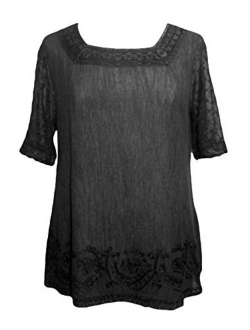 Agan Traders 186028 B Vintage Square Neck Sheer Crape Lace Blouse Top