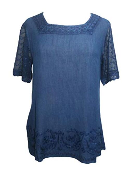 Agan Traders 186028 B Vintage Square Neck Sheer Crape Lace Blouse Top