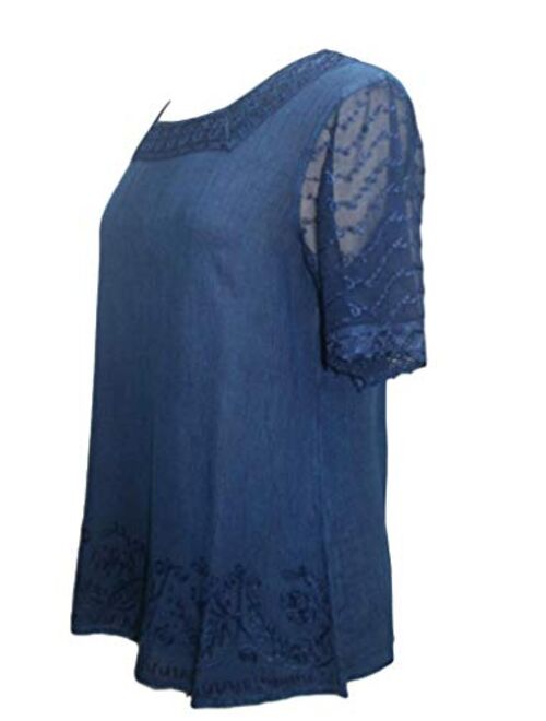 Agan Traders 186028 B Vintage Square Neck Sheer Crape Lace Blouse Top