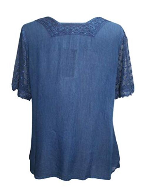 Agan Traders 186028 B Vintage Square Neck Sheer Crape Lace Blouse Top