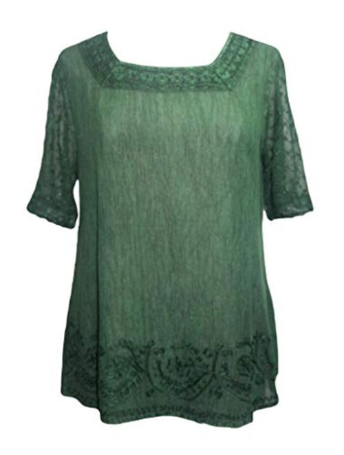 Agan Traders 186028 B Vintage Square Neck Sheer Crape Lace Blouse Top