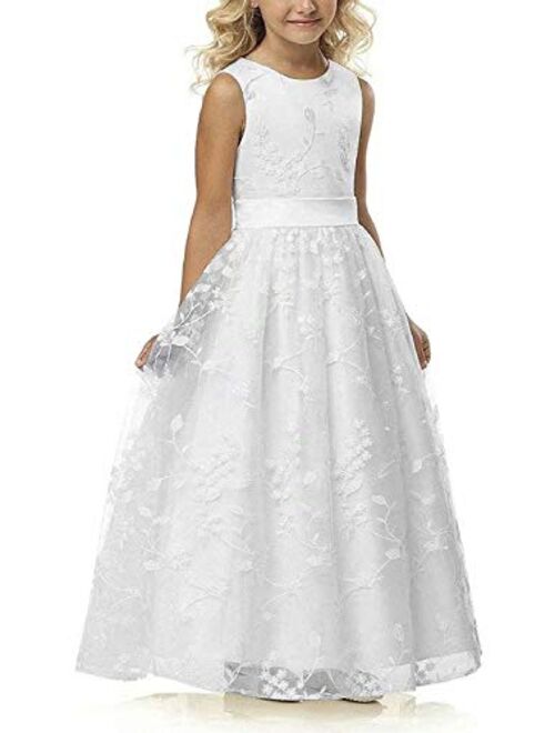 Abaowedding A line Wedding Pageant Lace Flower Girl Dress with Belt 2-12 Year Old